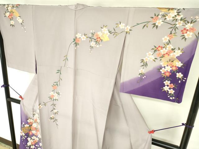 平和屋着物▽訪問着　単衣　地紙桜文　暈し染め　金彩　洗える着物　DABE1517op