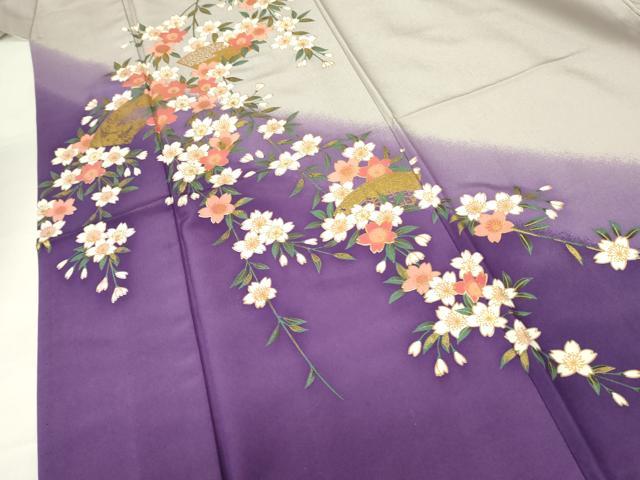 平和屋着物▽訪問着　単衣　地紙桜文　暈し染め　金彩　洗える着物　DABE1517op