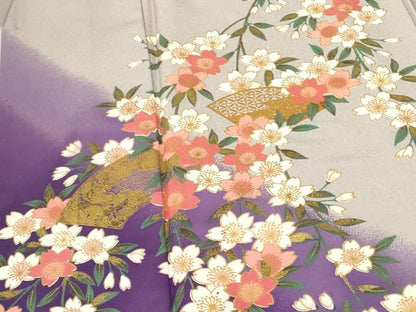 平和屋着物▽訪問着　単衣　地紙桜文　暈し染め　金彩　洗える着物　DABE1517op