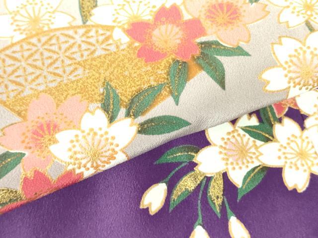 平和屋着物▽訪問着　単衣　地紙桜文　暈し染め　金彩　洗える着物　DABE1517op