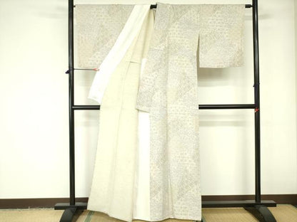 平和屋着物▽上質な小紋　単衣　草花文　正絹　逸品　DABE1521op