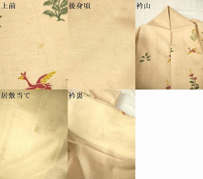 平和屋着物▽訪問着　単衣　紬地　型染　花鳥文　正絹　逸品　DABE1523op