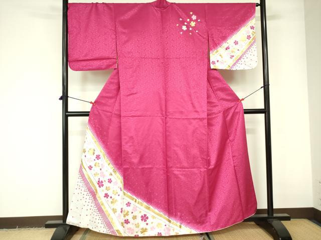 平和屋着物▽訪問着　単衣　舞桜文　暈し染め　金彩　洗える着物　DABE1524op