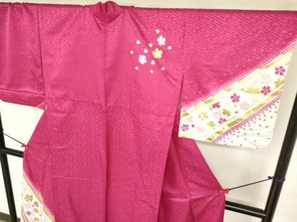 平和屋着物▽訪問着　単衣　舞桜文　暈し染め　金彩　洗える着物　DABE1524op