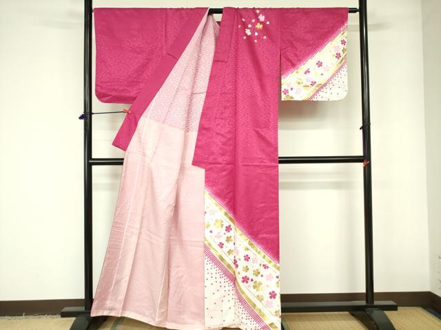 平和屋着物▽訪問着　単衣　舞桜文　暈し染め　金彩　洗える着物　DABE1524op
