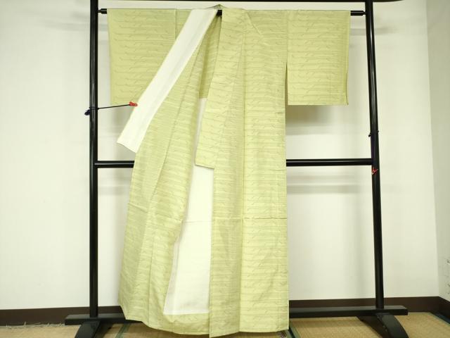 平和屋着物▽上質な紬　単衣　幾何学文様　正絹　逸品　未使用　DABE1525op
