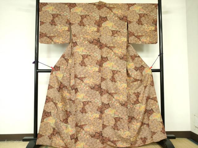 平和屋着物▽小紋　単衣　流水花文　洗える着物　DABE1527op