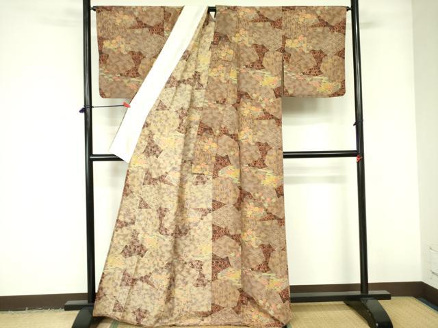 平和屋着物▽小紋　単衣　流水花文　洗える着物　DABE1527op