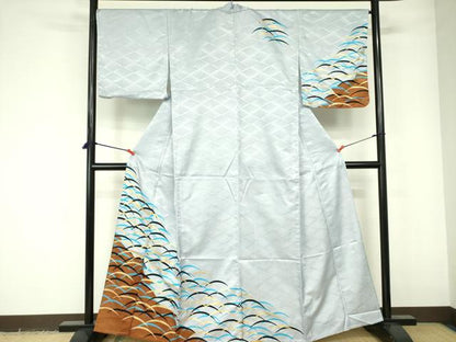 平和屋着物▽訪問着　単衣　芝　金彩　洗える着物　未使用　DABE1529op
