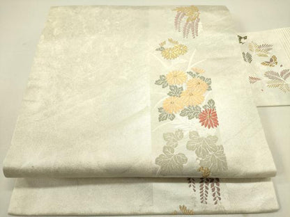 平和屋着物●九寸名古屋帯　唐織　草花　秀悦乃匠　金糸　正絹　逸品　DABE1531op