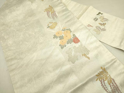 平和屋着物●九寸名古屋帯　唐織　草花　秀悦乃匠　金糸　正絹　逸品　DABE1531op