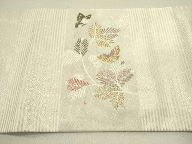 平和屋着物●九寸名古屋帯　唐織　草花　秀悦乃匠　金糸　正絹　逸品　DABE1531op
