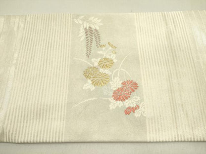 平和屋着物●九寸名古屋帯　唐織　草花　秀悦乃匠　金糸　正絹　逸品　DABE1531op