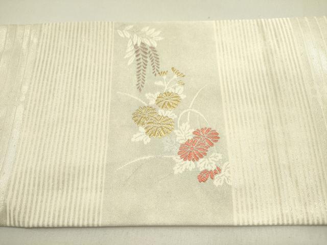 平和屋着物●九寸名古屋帯　唐織　草花　秀悦乃匠　金糸　正絹　逸品　DABE1531op
