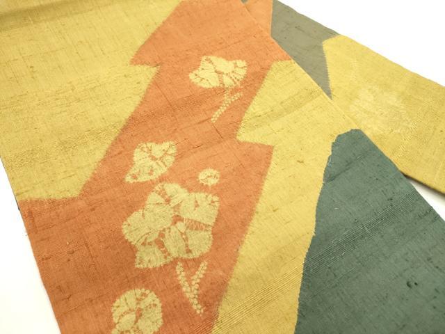 平和屋着物●九寸名古屋帯　紬地　絞り　草花　正絹　逸品　DABE1532op