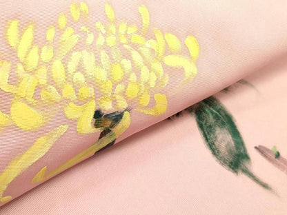 平和屋着物●塩瀬　九寸名古屋帯　作家物　手描き　草花　正絹　逸品　DABE1533op