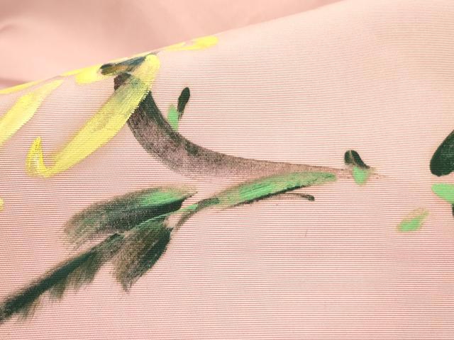 平和屋着物●塩瀬　九寸名古屋帯　作家物　手描き　草花　正絹　逸品　DABE1533op