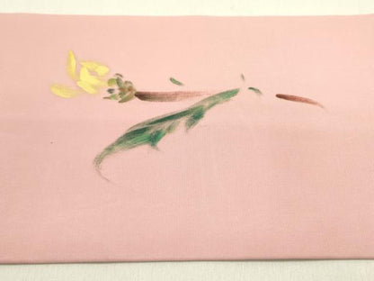 平和屋着物●塩瀬　九寸名古屋帯　作家物　手描き　草花　正絹　逸品　DABE1533op