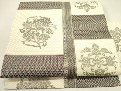 平和屋着物●本場筑前博多織　八寸名古屋帯　草花　逸品　DABE1535op