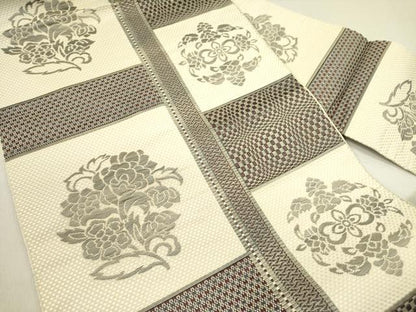 平和屋着物●本場筑前博多織　八寸名古屋帯　草花　逸品　DABE1535op