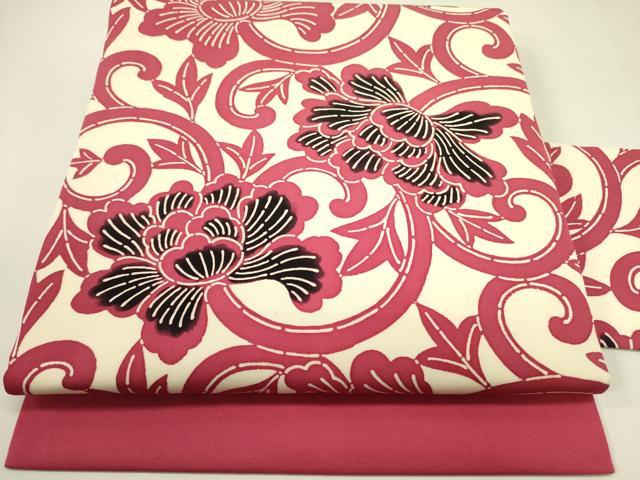 平和屋着物●塩瀬　全通柄九寸名古屋帯　型染　更紗花唐草文　正絹　逸品　未使用　DABE1538op