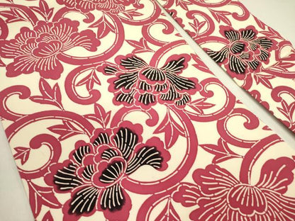 平和屋着物●塩瀬　全通柄九寸名古屋帯　型染　更紗花唐草文　正絹　逸品　未使用　DABE1538op