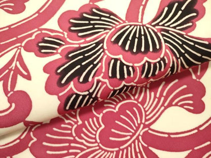 平和屋着物●塩瀬　全通柄九寸名古屋帯　型染　更紗花唐草文　正絹　逸品　未使用　DABE1538op