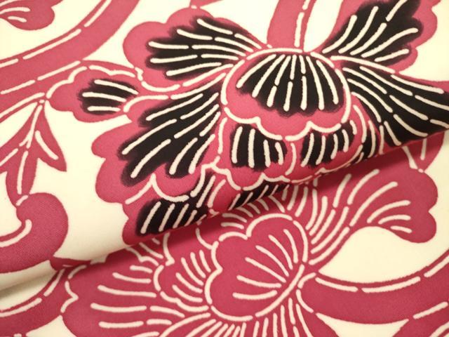 平和屋着物●塩瀬　全通柄九寸名古屋帯　型染　更紗花唐草文　正絹　逸品　未使用　DABE1538op