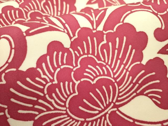 平和屋着物●塩瀬　全通柄九寸名古屋帯　型染　更紗花唐草文　正絹　逸品　未使用　DABE1538op