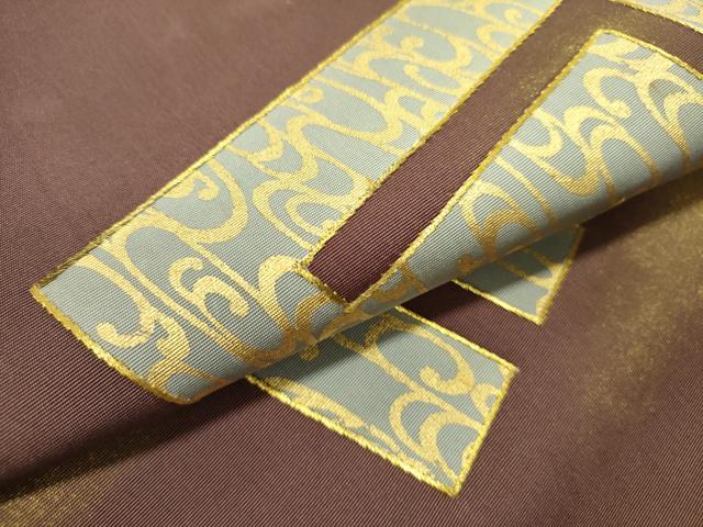 平和屋着物●塩瀬　九寸開き名古屋帯　源氏香　流水文　金彩　正絹　逸品　DABE1707op