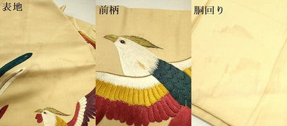 平和屋着物●アンティーク　大正ロマン　九寸名古屋帯　総刺繍　鳳凰　金糸　正絹　逸品　DABE1709op