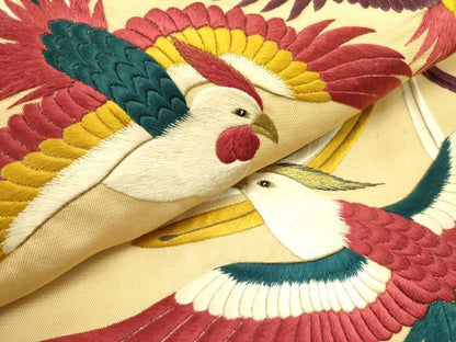 平和屋着物●アンティーク　大正ロマン　九寸名古屋帯　総刺繍　鳳凰　金糸　正絹　逸品　DABE1709op