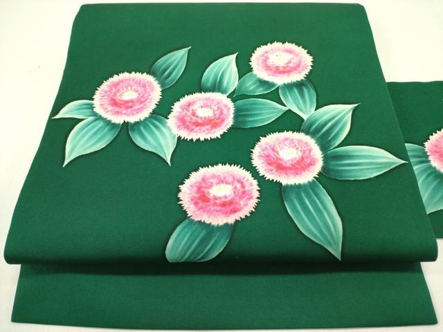平和屋着物●塩瀬　九寸名古屋帯　手描き　草花　正絹　逸品　DABE1710op