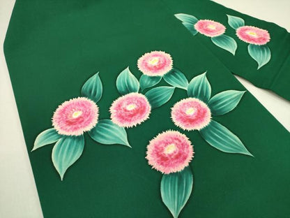 平和屋着物●塩瀬　九寸名古屋帯　手描き　草花　正絹　逸品　DABE1710op