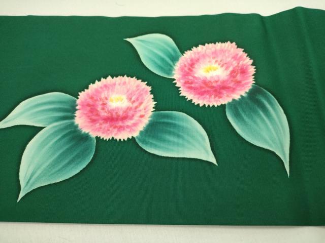 平和屋着物●塩瀬　九寸名古屋帯　手描き　草花　正絹　逸品　DABE1710op