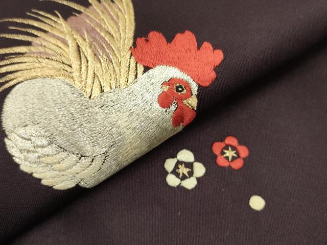 平和屋着物●九寸名古屋帯　総刺繍　鶏　ニワトリ　舞花　金銀糸　正絹　逸品　DABE1715op