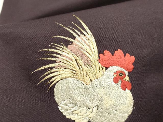平和屋着物●九寸名古屋帯　総刺繍　鶏　ニワトリ　舞花　金銀糸　正絹　逸品　DABE1715op