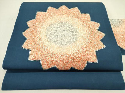 平和屋着物●塩瀬　九寸名古屋帯　型染　舞花　正絹　逸品　DABE1716op