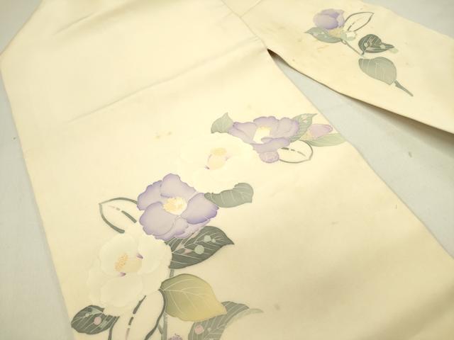 平和屋着物●塩瀬　九寸名古屋帯　友禅　草花　正絹　逸品　DABE1717op