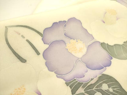平和屋着物●塩瀬　九寸名古屋帯　友禅　草花　正絹　逸品　DABE1717op