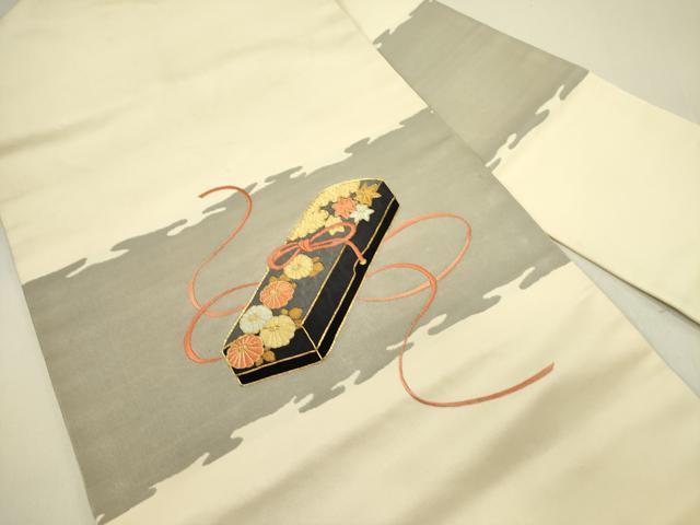 平和屋着物●九寸名古屋帯　駒刺繍　総刺繍　花文箱　正絹　逸品　DABE1719op