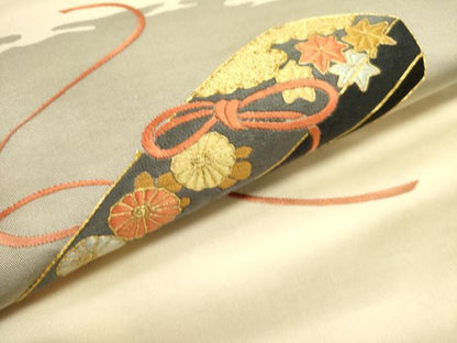 平和屋着物●九寸名古屋帯　駒刺繍　総刺繍　花文箱　正絹　逸品　DABE1719op
