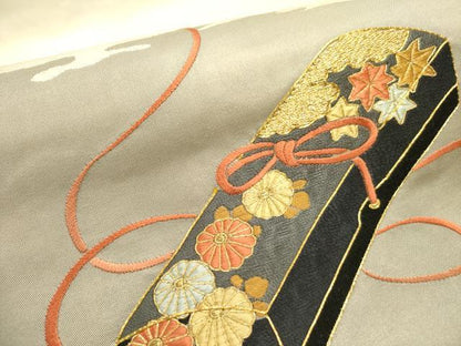 平和屋着物●九寸名古屋帯　駒刺繍　総刺繍　花文箱　正絹　逸品　DABE1719op