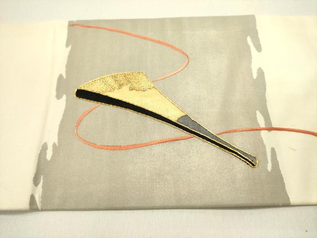 平和屋着物●九寸名古屋帯　駒刺繍　総刺繍　花文箱　正絹　逸品　DABE1719op