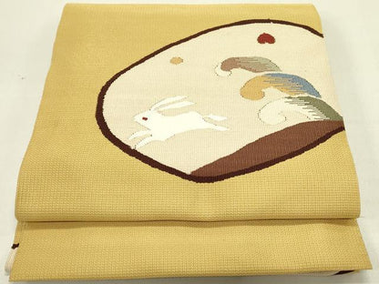 平和屋着物●八寸名古屋帯　すくい織　立波文　跳び兎　正絹　逸品　DABE1721op