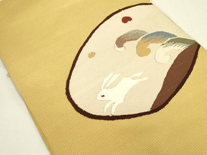 平和屋着物●八寸名古屋帯　すくい織　立波文　跳び兎　正絹　逸品　DABE1721op
