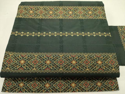 平和屋着物●九寸名古屋帯　横段花文　黒地　正絹　逸品　DABE1722op