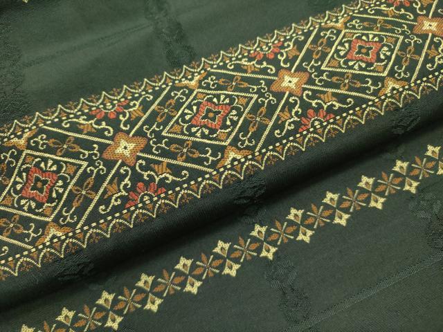 平和屋着物●九寸名古屋帯　横段花文　黒地　正絹　逸品　DABE1722op