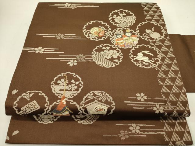 平和屋着物●九寸名古屋帯　唐織　雪輪器物文　正絹　逸品　DABE1723op