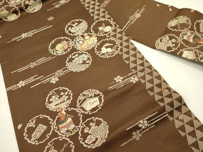 平和屋着物●九寸名古屋帯　唐織　雪輪器物文　正絹　逸品　DABE1723op
